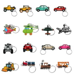 16PCS Set Vehicle Series Keychain Cute Train Helicopter Plane Keyring Fashion Car Key Accessories Kids Favor Birthday Key Gift