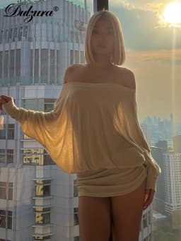Dulzura Off Shoulder Long Sleeves Ruched Patchwork Mini Dress Women’S Sexy Elegant Casual Outfit Party Clubwear Spring Summer