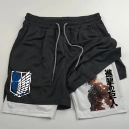 Attack on Titan Anime Collaboration Printing 2-in-1 Sports Shorts Summer New Men's and Women's Fitness Running Leggings Shorts