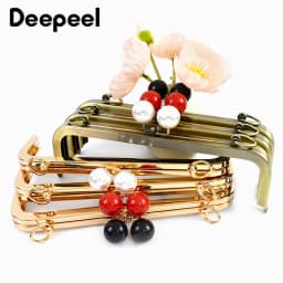 1/2Pcs 20cm Metal Pearl Head Handle Embossed Bag Kiss Clasp Handbag Frame Lock Buckle Purse Replace Handles DIY Accessories