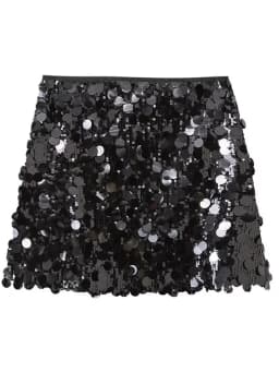 Women's Chic Sequined Solid High Waist Mini Skirt with Side Zipper Vintage Fashion Female Lady Skirts