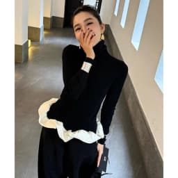 Vintage Black Turtleneck Sweater Women Ruffles Patchwork Knitted Pullovers Korean Elegant Knitwears Autumn Winter Design Jumpers