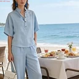 Two Piece Set for Women Spring Outfits 2026 Summer Fashion Casual Button Down Shirt Wide Leg Pants Lounges Set