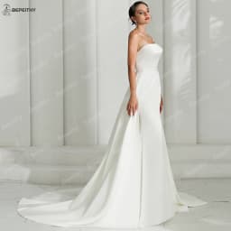 BEPEITHY Customized Mermaid Ivory Satin Wedding Dresses For Women 2026 Classic Strapless Plus Size Bridal Gown With Train