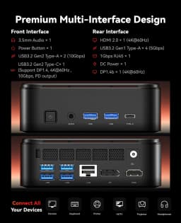 AMD Ryzen 7 7735HS Mini PC 16GB LPDDR5 512GB NVMe SSD Triple 4K Display Mini Computer WiFi 6 BT 5.2 Preinstalled Windows 11 Pro