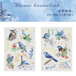 2 pcs/lot Bronzing Flowers birds flat Stickers colorful bird Decorative sticker Diy Scrapbooking material Craft Supplies