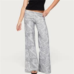 Coquette Solid Color Fold Over Waist Flare Pants Women Low Rise Stretchy Bootcut Long Trousers Casual Minimal Lounge Pants