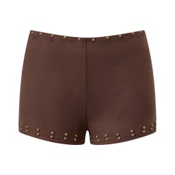 Lamuusaa y2k Women Studded Shorts Summer Solid Color Tight Fitted Mid Rise Mini Shorts with Back Zipper Streewear Office Party
