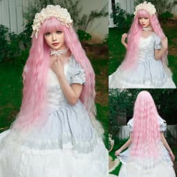NAMM 44 Inch Extra Long Blonde Cosplay Wigs With Bangs Loose Long Curly Blonde Lolita Wig Synthetic Heat Resistant Costume Wig