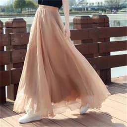 High-grade Double Layer Skirts Spring Summer Elastic High Waist Large Swing Gauze Chiffon Skirt A-line Pleated Long Beach Skirt