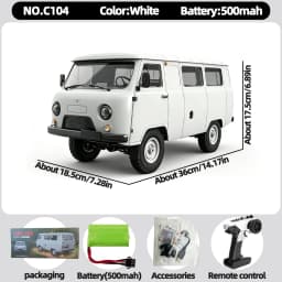 WPL C104 1:12 4WD Off‑Road Van Truck RC Car Four‑Wheel Drive UAZ‑452 Simulated RC Model Vehicle Electric Toy Car for Boys Adults