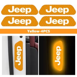 For Jeep 4pcs Car Logo Door Reflective Strips Sticker Security Warning Stickers Accessories Cherokee Wrangler JK Gladiator