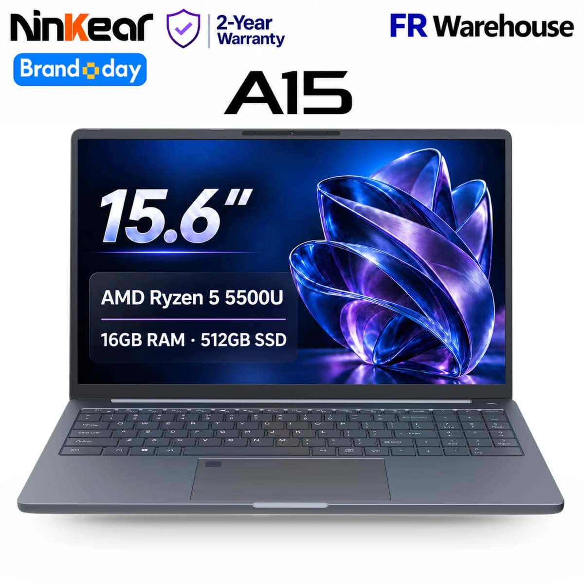 Ninkear A15 Laptop 15.6 Inch FHD IPS Display AMD Ryzen 5 5500U 16GB RAM 512GB SSD Windows 11 WiFi 6 Fingerprint Reader Backlit Keyboard for Business Home Office Study and Everyday Multitasking