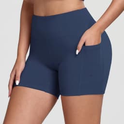 CHRLEISURE Women Solid Yoga Shorts with 3 Pockets High Waist Butt Lifting Workout Tights Gym Elastic Cycling Shorts Activewear