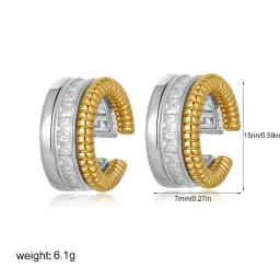 1pcs Delicate CZ Zircon Double Layer C-shape Chunky Cuff Earrings Stainless Steel No Piercing Cartilage Ear Clip Luxury Jewelry