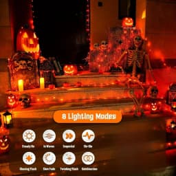 7M/12M/17M/22M Halloween Solar String Lights Outdoor Orange LED Copper Wire Fairy Lights 8 Modes IP65 Waterproof Party Decor