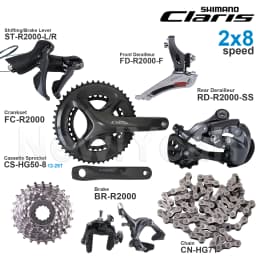 SHIMANO CLARIS R2000 2x8 Speed Groupset include ST-R2000 FD-R2000 RD-R2000 FC-R2000 BR-R2000 and CS-HG50-8 CN-HG71 Chains