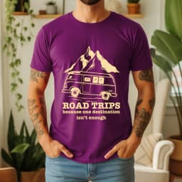2026 Summer 100% Cotton Road Trips Graphic Oversized Tee Road Trips Camper Van Outdoor Themed Short Sleeve
