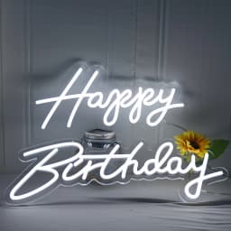 Large Size 'Happy Birthday' Customizable LED Light Neon Sign with Clear Acrylic Backer Dimmable Flexible Party Decor