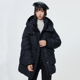 Metersbonwe Women's Oversized Long Hooded Down Jacket Adjustable Pig Nose Buckle Waist Belt Utility Duck Down Parka Warm Winter