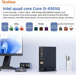 Texhoo MINI PC Intel Core i5‑8305G AMD GPU Radeon RX Vega M GL 4GB HBM2 16G DDR4 2666Mhz 512G SSD Desktop Mini Computers WIFI6