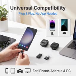 Wireless Lavalier Microphone, Mini Mic, Wind Cover, Type-C With Lightning & USB Adapter, for Phones, Tablets, Laptops, Computers