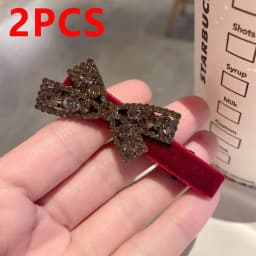 2pcs Classic Elegant Black Velvet Hair Clip Set Diamond Bow Hair Clip Elegant Shining Women Party Daily Styling Hair Accessories