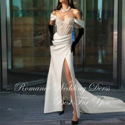 Sexy Pleat Beading High Side Slit Mermaid Wedding Dress V-Neck Pearls Off The Shoulder Backless Vestidos De Novia Customized