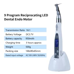 SANDENT Wireless Dental Endodontic Cordless LED Endo Motor 16:1 Contra Angle Handpiece with 9 Program Modes & Reciprocating