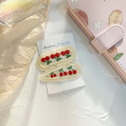 2pcs New Children's Hair Clip, Cute BB Bow Fabric Clip, Korean Fruit Knit Princess Hair Accessory
