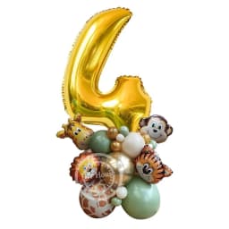Wild Animal Balloon Tower with Gold 1-9 Number Balloon for Boy's Jungle Safari Birthday Party Decoration Forest Party Supply