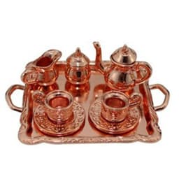 1:12 Doll House Miniature Metal Tea Set/Wine Set Model Doll House Furniture Miniature Dining Ware Toy Teapot Cup Plate