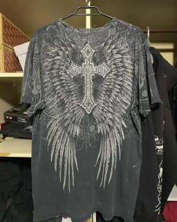 Black Mens Gothic Dark Style Sweatshirt Loose Unique Wing Print Design on Front Chest Trendy Casual Streetwear Edgy Personality
