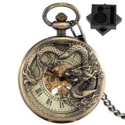 Bronze Hollow Dragon Display Half Hunter Mechanical Pocket Watch Cool Antique Pendant Manual Mechanism Pocket Clock Gift Male