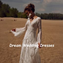 DREAM Customized V Neck Flare Sleeves Lace Wedding Dresses for Women Long Bride Dress Backless Vintage Outfit Bridal Gowns 2026