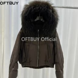 OFTBUY Short Zipper Parkas with Fur for Women Winter Warm Thick Duck Down Jacket Real Rccoon Fur Collar Women Hooded Clothing