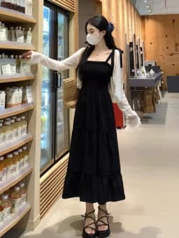 plus Size Summer Dress Women's Strapless Sun Protection Skirt Set Hepburn Style Black Dress Shoulder Covering Soft Polyester