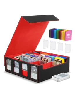 Trading Card Storage Box for 3000+ Cards With Display Windows, Premium Game Card Storage Box With Card Supporters & Divider