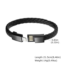 Leather Rope Bracelet for Men Boys,Black Charging Cable Wristband,Simple Convenient Jewelry Gifts