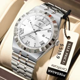 POEDAGAR Luxury Top Watch For Man Classic Week Date Waterproof Luminous Men Wristwatch Stainless Steel Quartz Men's Watches Male