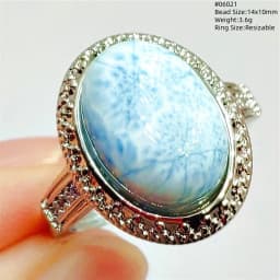 Natural Blue Larimar Adjustable Ring 925 Sterling Silver Larimar Gemstone Women Men Water Pattern AAAAA