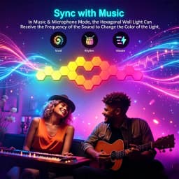 Smart Hexagon LED Wall Lights with App DIY & Remote Control Music Sync RGB Panels for Home Gaming Room Bedroom Living Room Decor Vibrant Geometric Design Indoor Party Festival Wall Decorative Light USB Powered Color Changing Modern Lights