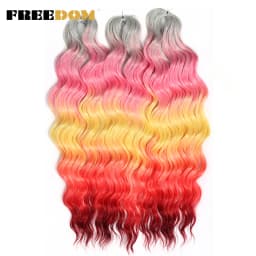 FREEDOM Synthetic Braiding Hair Extensions Deep Wavy 24 inch Long Curly Braids Hair Ombre Brown Rainbow Twist Crochet Hair