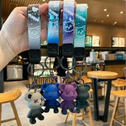 Cute Bear Keychain With Strap The Best Car Key Keyring Animal Bag Backpack Key Chain Charm Pendant Accessory Gift For Friend