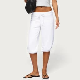 Women Sweatpants Capri Pants Casual Solid Elastic Waist Drawstring Cropped Joggers Long Shorts