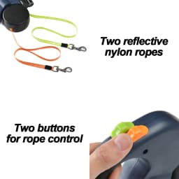 3m Double-Ended Dog Leash Auto Retractable Traction Rope 360 Degree Dual Head Walking Nylon Leashes with Flashlight Poop Bag Box