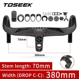 TOSEEK Bicycle Handlebar Drop Bar T800 Road Carbon Handlebar Integrated Road Handlebar Bent Bar Internal Cable Routing Bike Par