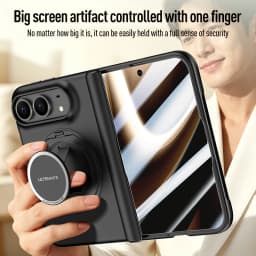 Luxury 360 Rotating Magnetic Stand Hand Strap Case for iPhone Duo 18 Duo Fold Wide Shockproof for Magsafe Film-Integrated Cover