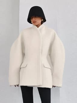 Thickened Woolen Women's Coat Stand Collar Button Waist-cinching Long Sleeve Female Jacket 2025 Autumn Winter New Streetwear