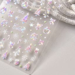 5D Laser Winter Snowflake Christmas Shiny Rhinestone Embossed Relief Self Adhesive Nail Art Decoration Sticker Manicure Decals